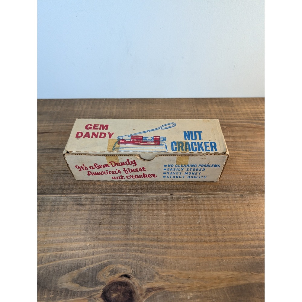 Vintage Gem Dandy Nut Cracker Manual Lever Action Wood Base Original Box USA